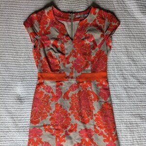 🧡🤍 Boden Orange & Tan Cotton Sheath Dress, Size 4 (EUC) 🤍🧡